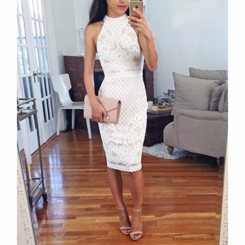 ASOS PETITE Bodycon Dress In Lace With High Neck